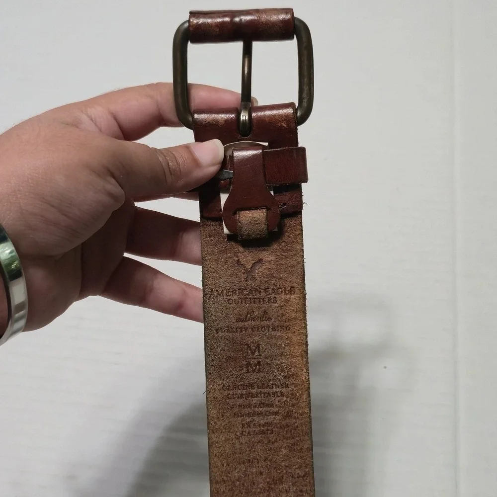 Vintage American Eagle Studded Brown Leather Belt Womens Size Med Boho Western